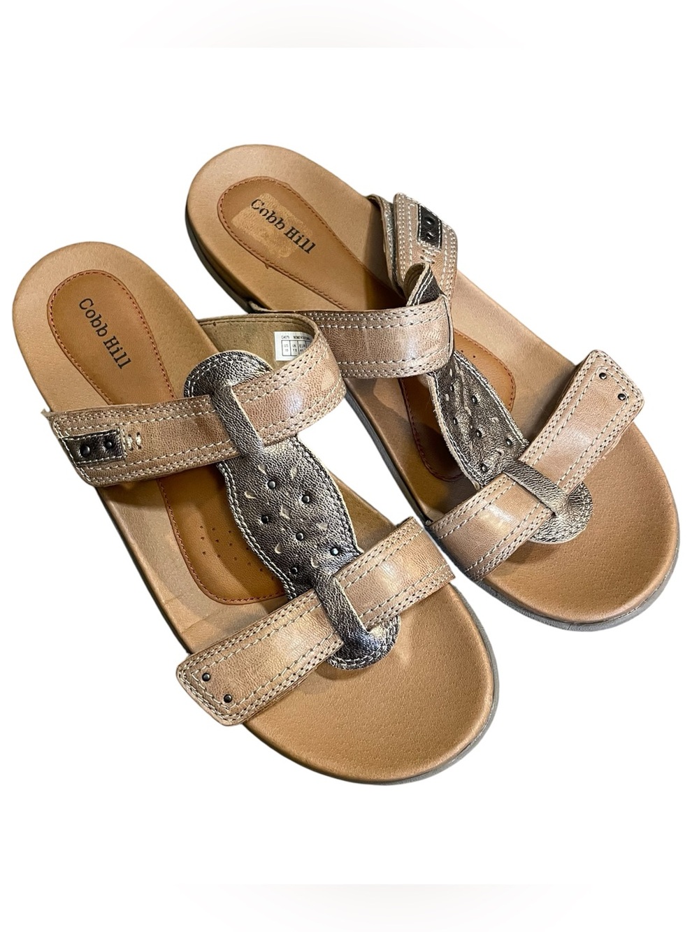 COBB HILL RUBEY PERFSLIDE SANDALS- TAUPE MULTI size 10